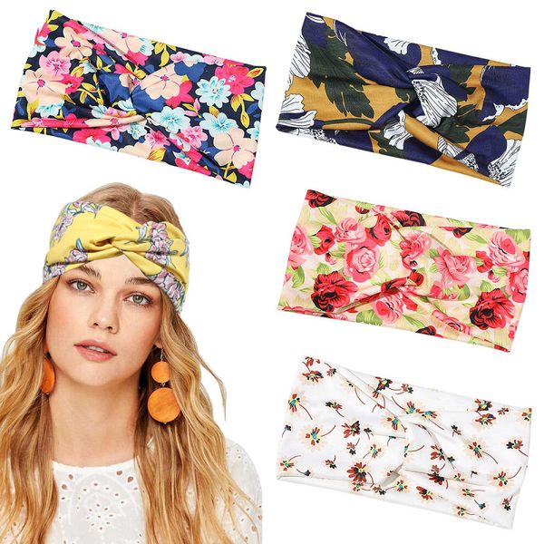 82 Stile Frauen Twist Turban Blumendrucke Stirnband Stretch Sport Yoga Haarbänder für Mädchen Headwrap Bandana Große Mädchen Haarschmuck M2158