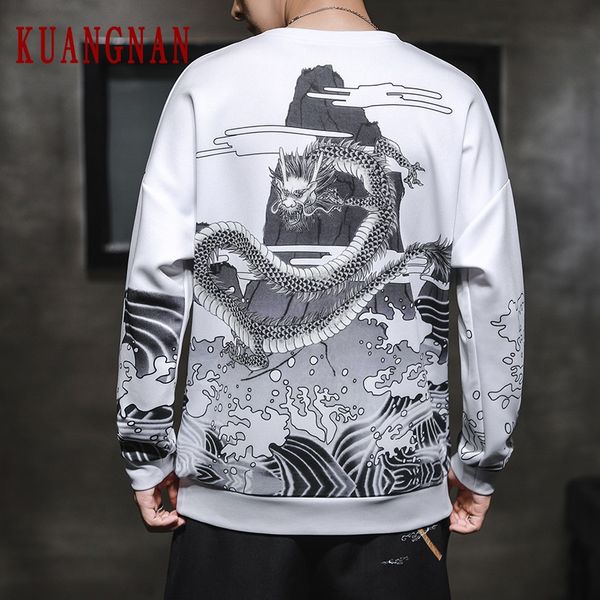 

kuangnan dragon print sweatshirt men streetwear hip hop harajuku sweatshirts men clothing sweatshirt 5xl 2019 autumn new, Black