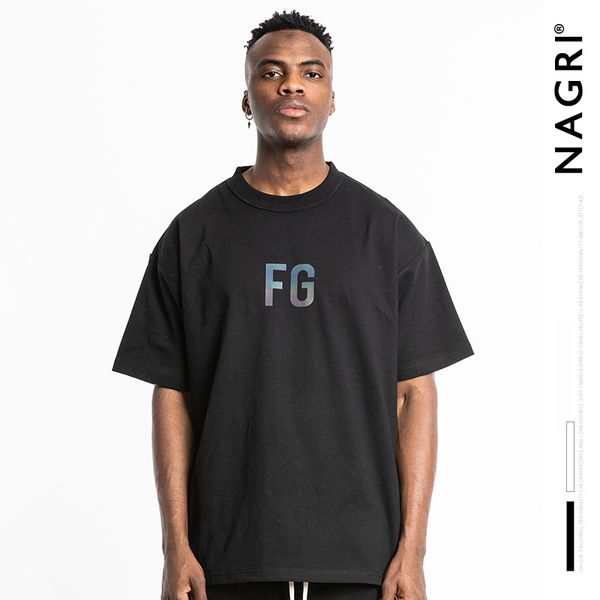 

nagri tide brand mens sixth season fog rich fg letter high street round-neck couples loose-fit short-sleeve mens t-shirt, White;black
