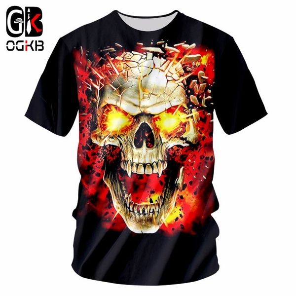 

ogkb summer women/men's funny print broken skull 3d t-shirt casual tshirt couple hiphop punk o neck tee shirts homme 7xl, White;black