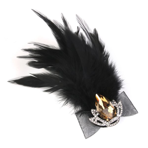 

women feather rhinestone crystal brooches brooch pin costume fancy party, Gray