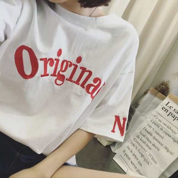 

t-shirt female summer harajuku bfwind letter short-sleeved t-shirt stylish loose slim clothing versatile student half-sleeve clothes, White