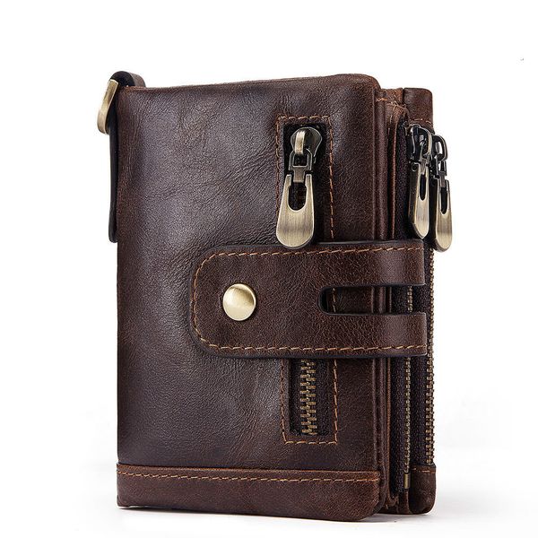 

head layer cowhide more function man genuine leather zipper hasp hand package wallets men dinero bolsa hombre vintage negro corto monedero, Red;black