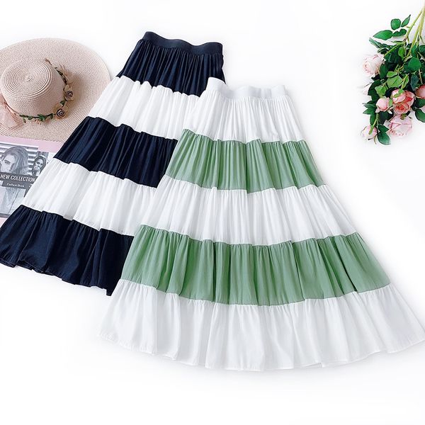 

2019 summer ruffles skirts women elegant high waist hitcolor long maxi tutu skirt big hem boho skirts student faldas mujer, Black