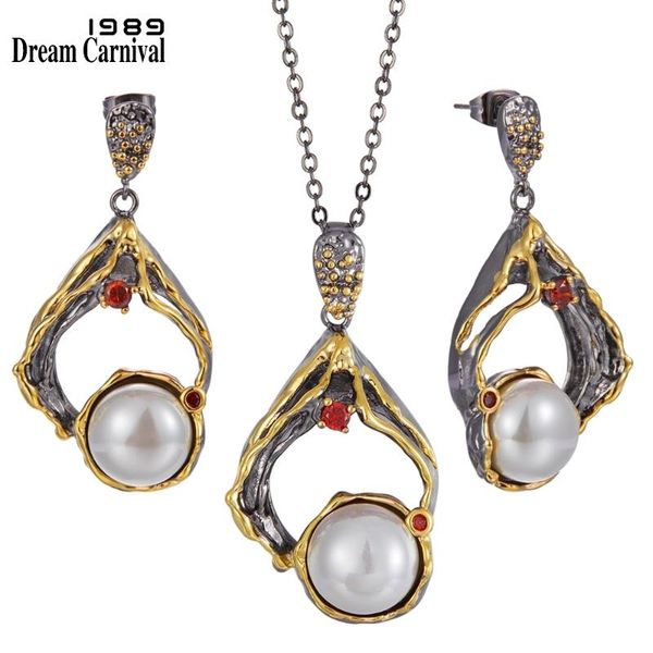 

dreamcarnival1989 new big earrings necklace set women exaggerated gothic pearl jewelry engagement party 2020 pick ep4003s2, Silver