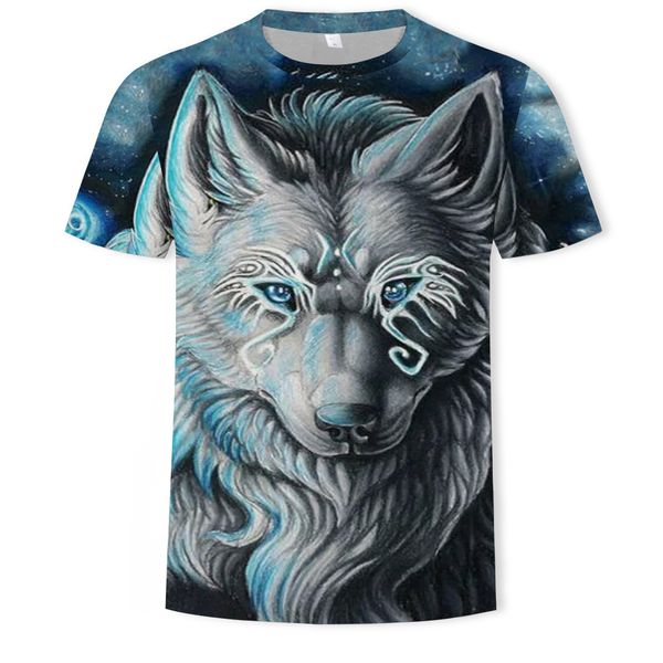

mens designer wolfdog 3d digital printing round collar t-shirt, White;black