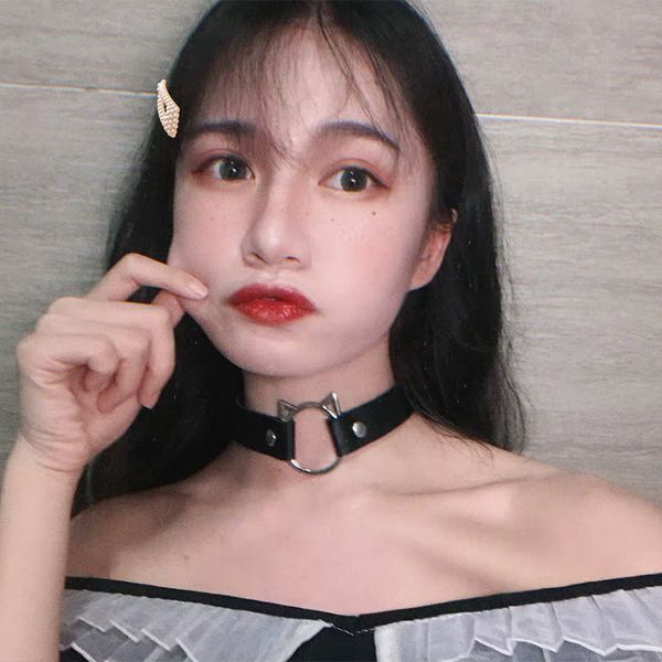 

punk harajuku collar choker necklace kit head pu leather choker punk goth 100% handmade neck bracelet animal jewelry, Silver