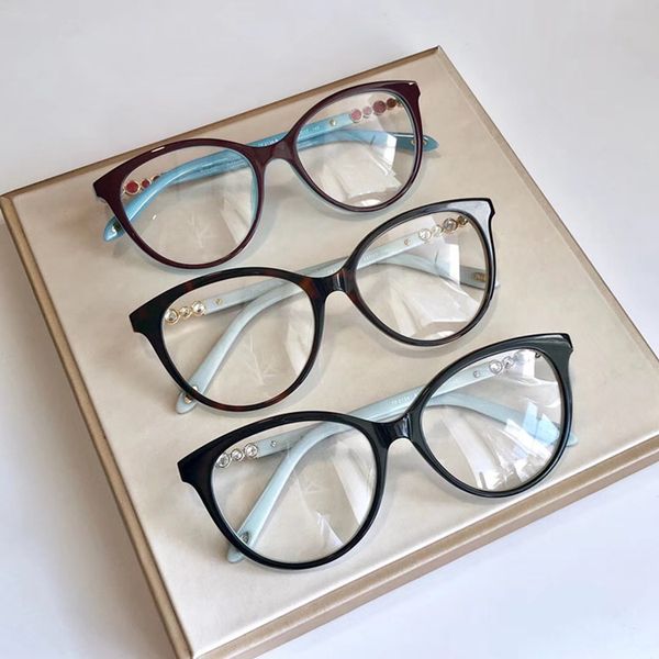 Azul clássico 2134f Eleglant Women Glasses Frame Round Cateye 52-17-140 Templo de decoração de diamantes artificiais para óculos de prescrição Case FullSet