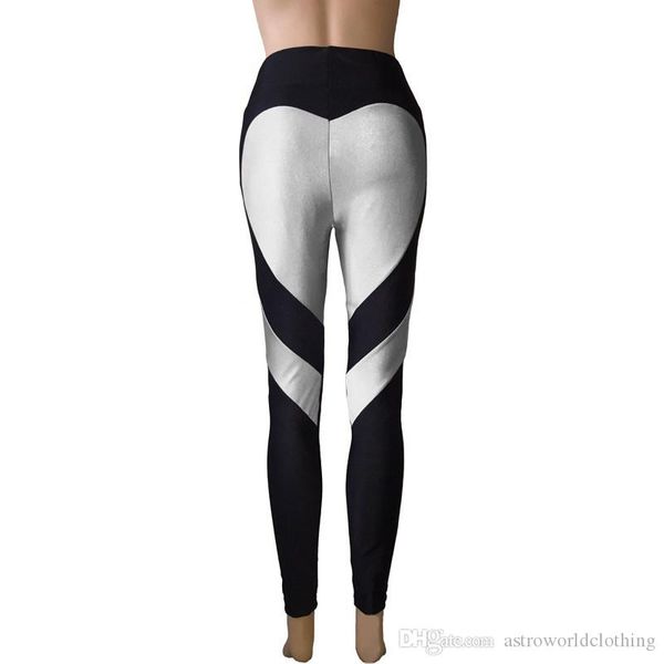 

heart printed womens leggings contrast color skinny sports womens long pants stretch mid waist ladies apparel, Black
