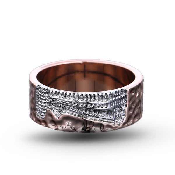 

[ddisplay]luxury creative pattern building ring retro palace men ring brass rings night club hip-hop size 8, Silver