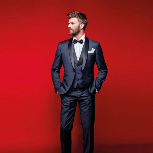 

groom tuxedos groomsmen shawl lapel fashionable navy blue men suits wedding/prom/dinner man blazer ( jacket+pants+vest+tie ) m1182, Black;gray