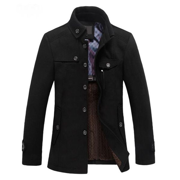 

saf-slim fit winter trench coat wool long jacket outerwear overcoat, Black
