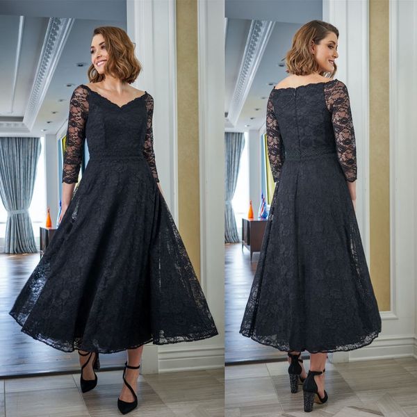 

jasmine mother of the bride dresses v-neck long sleeves lace appliques evening gowns custom made tea-length a line wedding guest dress, Black;red