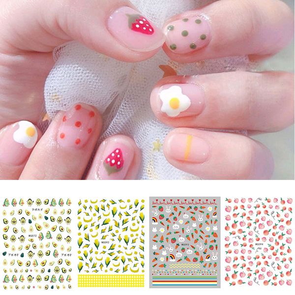 

1 sheet colorful nail sticker mixed patterns transfer decals summer party fruits nail art diy design decorations stickers, Black