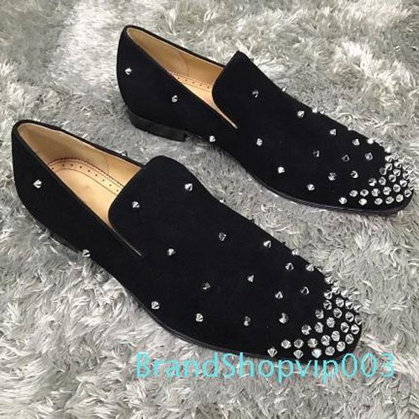

elegant designer wedding party dress spikes red bottom loafers shoes men's shiny mocassin business casual oxford walking shoes 38-46 c2, Black