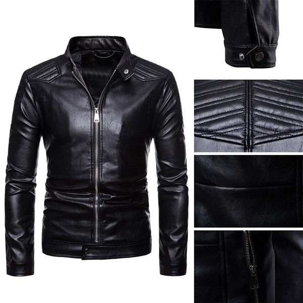 

new fashion brand motorcycle leather jacket men classic design multi-zippers biker jackets male long sleeve comfortable coat, Black
