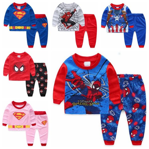 

long-sleeved boys sleepwear children pajamas kids homewear cartoon pyjamas kids nightwear baby girl clothes toddler cotton set e, White