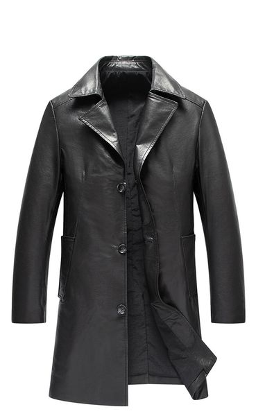

mens designer motorcycle leather jackets cool plus size long sleeved lapel neck long coats mens leather jackets, Black