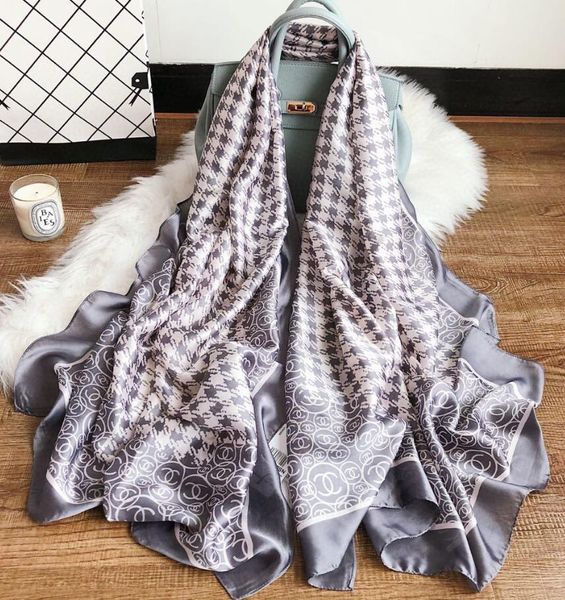 

высокое качество женщин шелковый шарф для весна лето дизайнер цветочный цветок длинные шарфы обернуть с биркой 180x90 см шали с коробкой или, Blue;gray