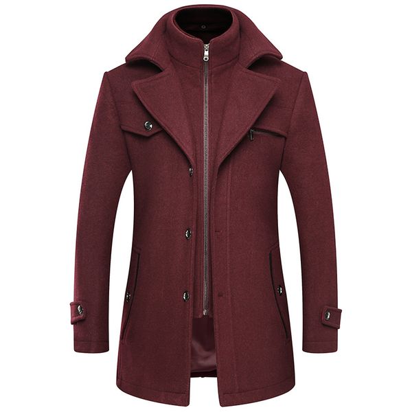

2020 men wool clothing coat winter cashmere jacket male casual windbreaker long slim trench thick woolen with detachable coat, Black