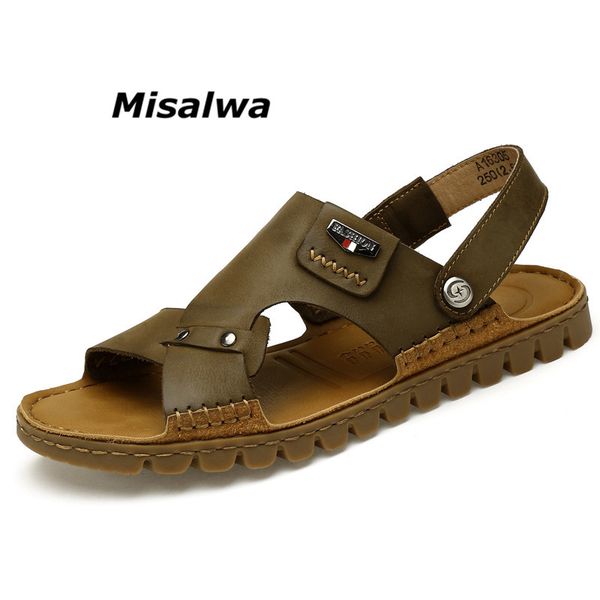 

misalwa natural genuine leather men sandals summer outdoor male footwear firm handmade sewing original beach men slippers 37-46 y200702, Black
