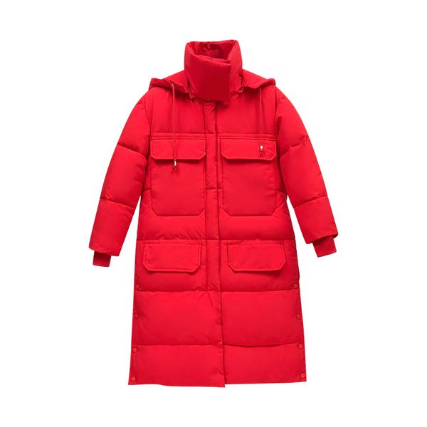 

four pocket long red coat jacket hooded winter jacket women parkas 2019 new women's outerwear female plus size coats 3xl, Black