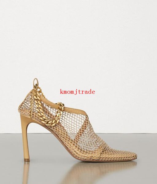 

official quality nappa leather sandals with mesh overlay single strap leather trimmed mesh chunky gold-finish chain bottega pointed toe shoe, Red;white