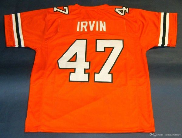 

retro #47 michael irvin custom university of hurricanes jersey orange mens stitching college size s-5xl football jerseys ncaa, Black;red