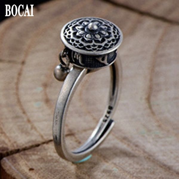 

thai silver ring for woman 2020 new real s925 pure silver jewelry adjustable six word mantra warp tube good luck female ring, Golden;silver
