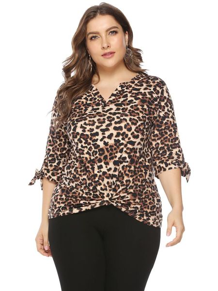 

shirts tees blouses ladies summer women casual loose 3/4 sleeve leopard, White