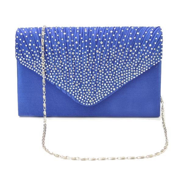 

fggs-womens silk face diamond clutches shoulder bag evening bridal prom satchel chain handbag(sapphire blue