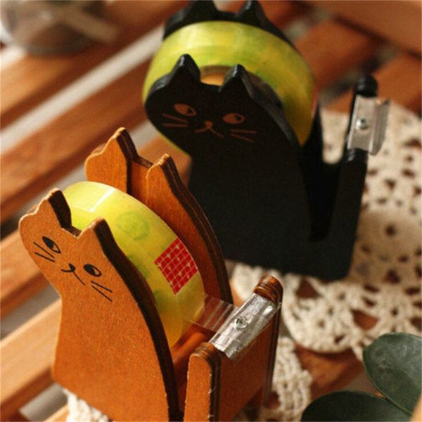

cute cat wooden dispenser tape holder tape cutter office & school supplies
