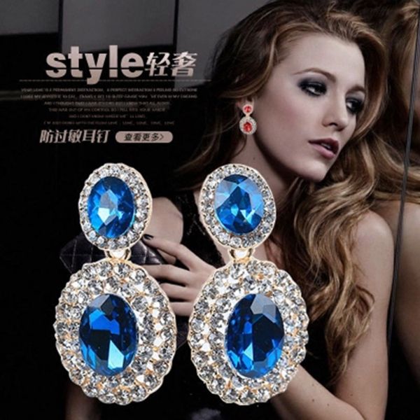 

non pierced earrings exaggerated zircon crystal gem earrings large for women bride wedding without ear holes, Silver