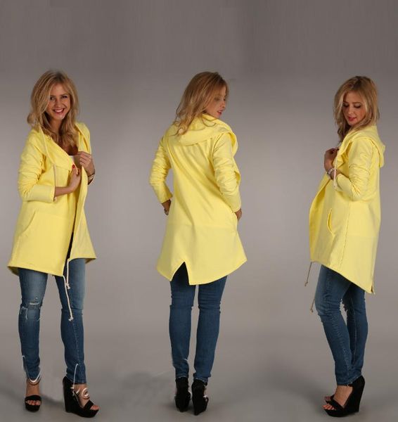 

autumn women windbreaker cardigan solid lapel mid-length cardigan hooded jacket street hipster, Black