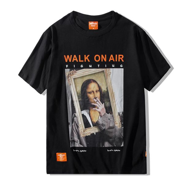

2019 men hip hop t shirt funny smoking mona lisa t-shirt streetwear summer tshirts short sleeve cotton tees street, White;black