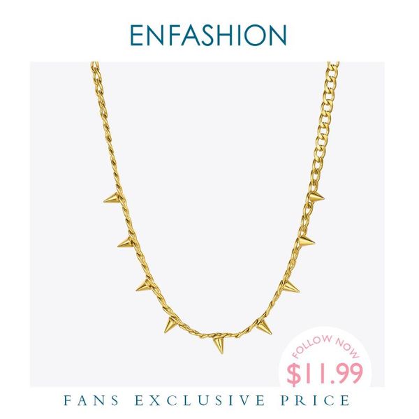 

enfashion punk spikes pendant necklace women stainless steel gold color rock chain hiphop choker necklaces fashion jewelry p3091, Silver