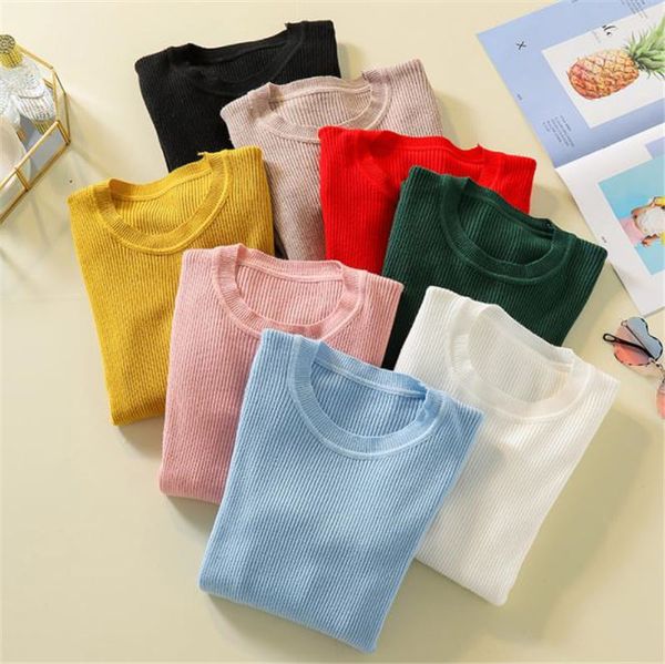 

candy color women designer sweaters long sleeve elastic womens knitwear fashion solid color womens, White;black