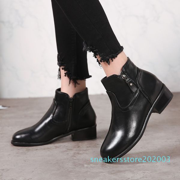 

big size 11 12 13 14 15 round-headed, thick-heeled, low-heeled, square-heeled, side zipper, short-barreled boots s03, Black