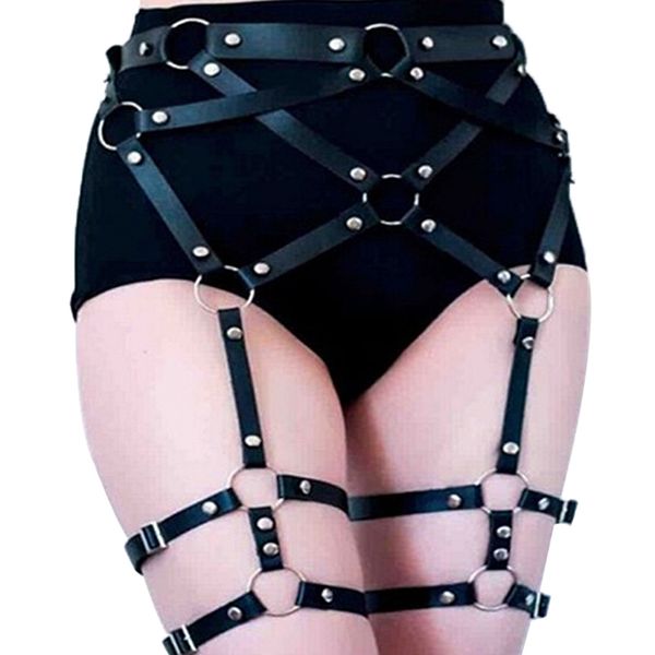 

fashion women harness body belts garters bondage belt punk strap band from waist to leg adjustable suspender straps, Black;white