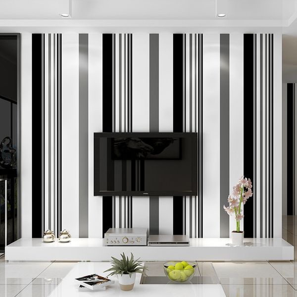 Rolo de papel de parede de listras de luxo em papel puro, papel de parede preto e branco, design moderno, quarto, sala de estar, decoração de parede para casa