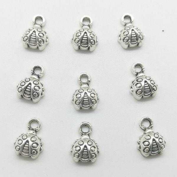 200 Stück Marienkäfer Tier Charms Anhänger Retro Schmuck Zubehör DIY Antik Silber Anhänger für Armband Ohrringe Schlüsselanhänger 11*8mm