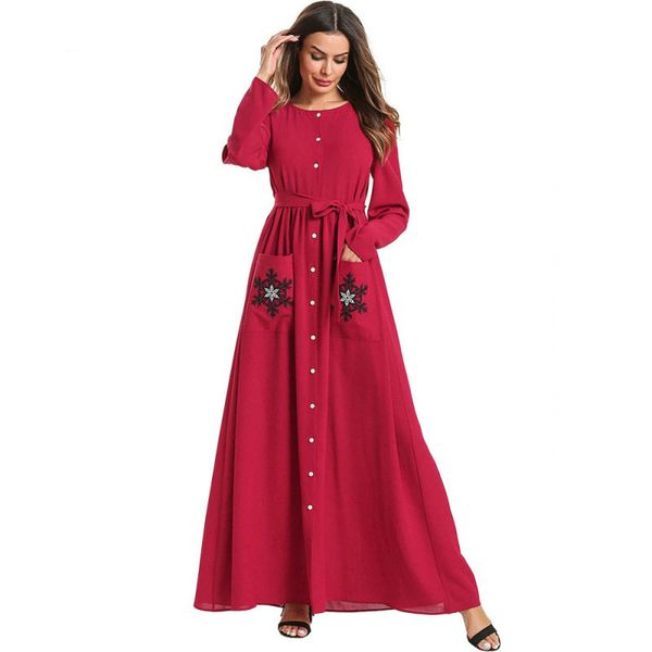 

vestidos мусульманские абаи для женщин длинное платье кимоно абая дубай бангладеш кафтан кафтан турецкая исламская одежда плюс размер халат, Red