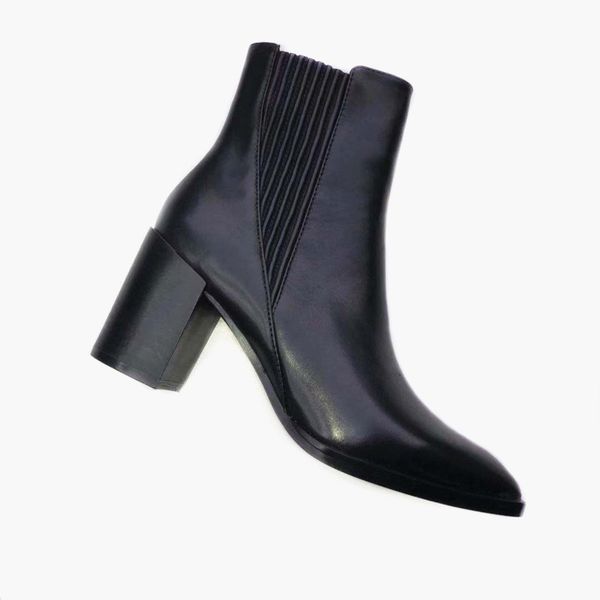 

boots coarse with genuine leather woman short boots high with women's elastic force, Black