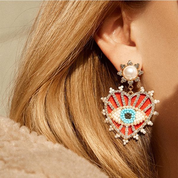 

women creative devil eye diamond pearl heart earrings european and american fashion style earrings lady jewelry, Silver
