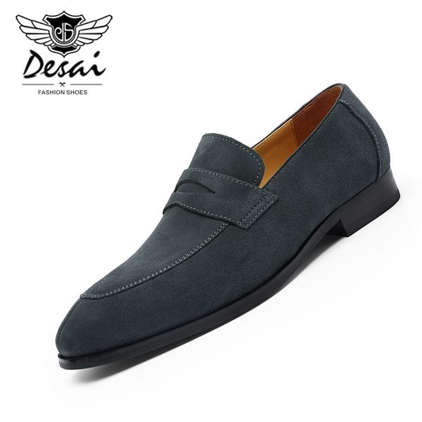 

desai 2019 autumn new men's business dress shoes gentleman cow suede business casual loafer shoes slip-on oxfords flats, Black