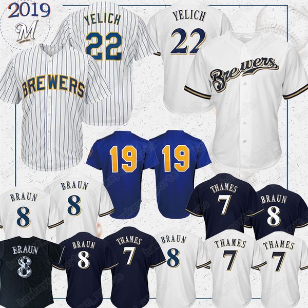 

Milwaukee jerseys 22 Christian Yelich 19 Robin Yount 8 Ryan Braun baseball jerseys 2019 men shirt