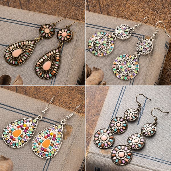 

multicolor vintage boho ethnic water drop earrings for women fashion 2019 indian jewelry wedding dangling earrings for brides, Silver