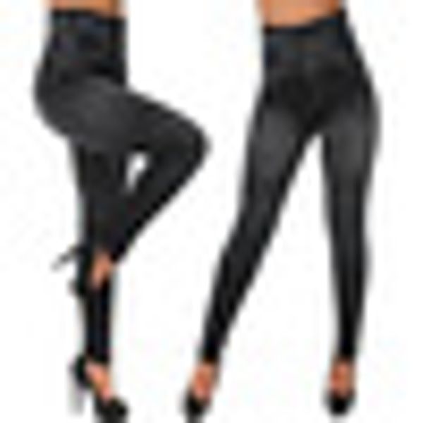 

women lady plus size high waist denim printed slim leggings pants yoga jeggings, Black;white