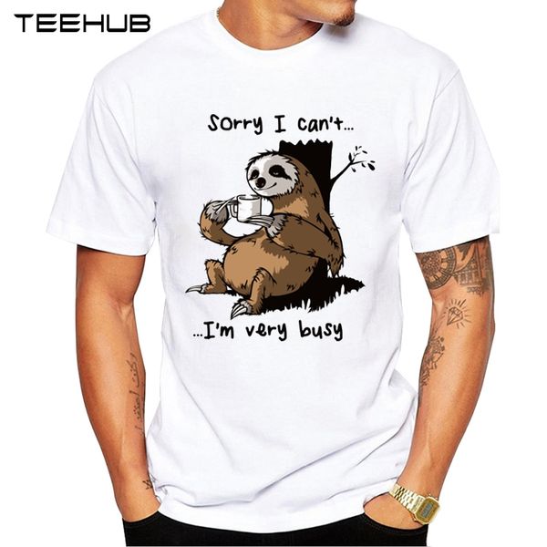 

teehub funny busy sloth men t-shirt hipster very busy design short sleeve geek style men's tee shirts, White;black