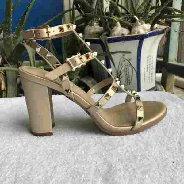 

new european women's rivets sandals with 9.5 cm high rivets fashion sandals 6 color sizes 35-41 with full packing, Black